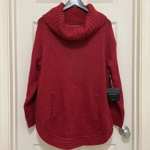 NEW Cynthia Rowley Wool Blend‎ Cowl Neck Chunky Knit Sweater Red XL 1X 2X NWT